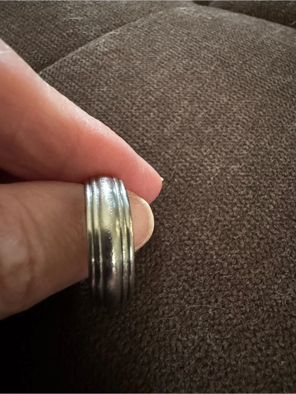 Men's Silver Metal Ribbed Ring